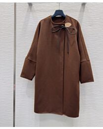 Louis Vuitton Women's Woolen Collarless Coat With Leather Buckles Coffee