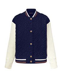 Louis Vuitton Women's Monogram Pattern Terry Cloth Baseball Jacket Dark Blue