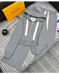 Louis Vuitton Women's Women's Loose-Fitting Hoodie And Zip-Up Sweatpants Set Gray