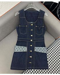 Louis Vuitton Women's Sleeveless Denim Work Dress Blue