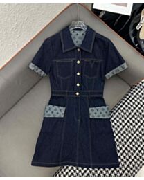 Louis Vuitton Women's Patchwork Denim Dress Blue