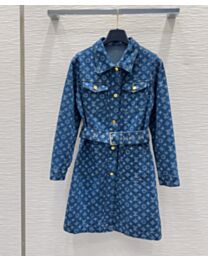 Louis Vuitton Twill Cotton All-Over Print Dress Blue