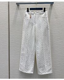 Louis Vuitton Women's Jacquard Printed Wide Leg Pants White