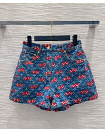Louis Vuitton Women's Cherry Lettering Jacquard Denim Shorts Blue