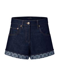 Louis Vuitton Women's Olded-Leg Denim Mini Shorts Dark Blue