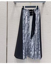 Louis Vuitton Women's Layered Luggage Tag Midi Skirt Grey