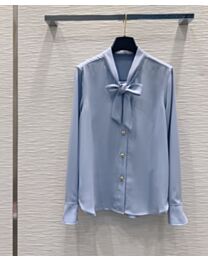 Louis Vuitton Women's Women's Long-Sleeve Button-Up Blouse With A Bow Neck Tie Blue