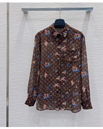 Louis Vuitton Women's Monogram-Print Silk Shirt Coffee