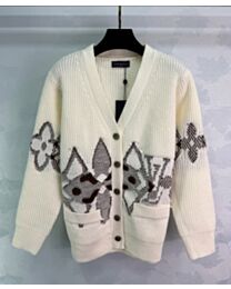 Louis Vuitton Women's Geometric Style Knit Cardigan Cream