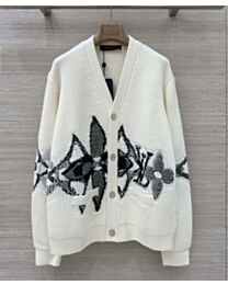 Louis Vuitton Women's Jacquard Pattern V-Neck Cardigan Sweater Cream