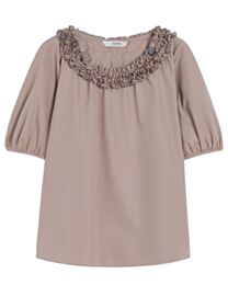 Max Mara Women's Oriana Ruffle Neck Cotton Top Coffee