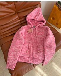 Miu Miu Women's Zippered Cardigan Sweater Peachblow