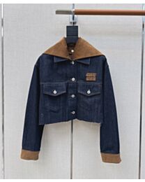 Miu Miu Women's Corduroy Collar Denim Jacket Black