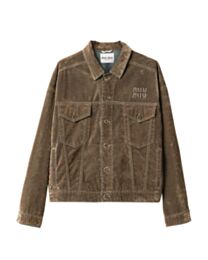 Miumiu Women's Washed Flocked Chambray Blouson Jacket Coffee