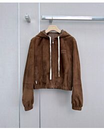 Miu Miu Women's Suede Embroidered Hooded Jacket Coffee