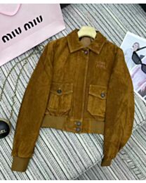 Miu Miu Women's Cropped Jacket With Patch Pockets Coffee