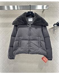 Miu Miu Women's Yves Salomon A Down Jacket With Hood Dark Gray
