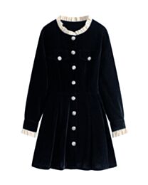 Miu Miu Women's Ruffled Neckline And Button-Down Cuffs Dress Black