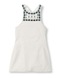 Miu Miu Women's Ecru Embellished Canvas Apron Dress White