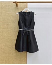 Miu Miu Women's Sleeveless Dress with Crystal-Embroidered Belt and Bow Black