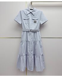 Miu Miu Women's Striped Cotton Seersucker Shirt Dress Blue