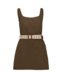 Miu Miu Women's Khaki Old Gabardine Mini-Dress Coffee