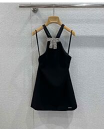 Miu Miu Women's Halter Mini Dress With Embellishments Black