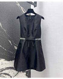 Miu Miu Women's Rhinestone Belt Sleeveless Dress Black