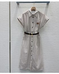 Miumiu Women's Striped Single-Breasted Dress Coffee