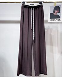 Miumiu Women's Lace Panel Wide-leg Pants Dark Coffee