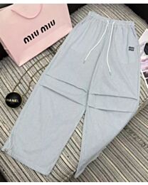 Miumiu Women's Letter Embroidered Striped Wide Leg Pants Blue