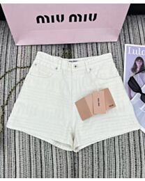 Miumiu Women's Embossed Lettering Shorts White