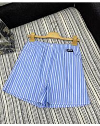 Miu Miu Women's Striped Poplin Boxer Shorts Blue