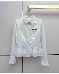 Miu Miu Women's Womens Cotton Ribbed Long Sleeve Henley T Shirt White