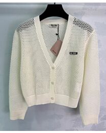 Miumiu Women's Openwork Knit Cardigan Cream