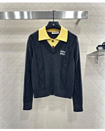 Miu Miu Women's Patchwork Embroidered Knitwear Black