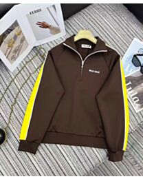 Miu Miu Women's Technical Yarn Zipper Sweatshirt Coffee