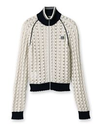 Miu Miu Women's Natural Cotton Zipper Cardigan Cream