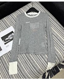 Miu Miu Miu Miu Crew Neck Contrasting Hem Long Sleeve Bottoming Shirt