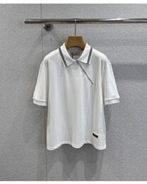 Miu Miu Women's Ribbed Trim Zip-Up Polo Shirt Cream