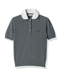 Miu Miu Women's Cashmere Polo With Embroidered Poplin Collar Gray