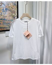 Miu Miu Women's Embroidered Cotton Jersey T-shirt White
