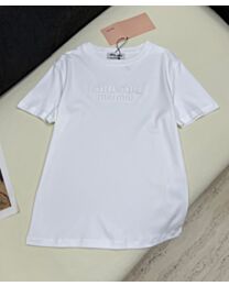 Miu Miu Women's Embroidery And Tailoring Techniques T-Shirt White