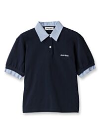 Miu Miu Women's Navy Cotton Pique Polo Shirt Black