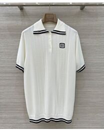 Miumiu Women's Striped Contrast Lapel Knitted Top White
