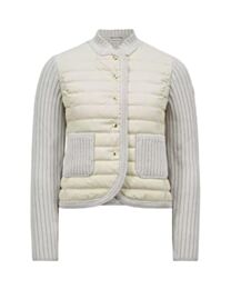 Moncler Women's Knitted Splicing Goose Down Jacket Cream