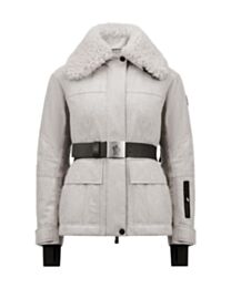 Moncler Women's Grenoble Calvin Klein Puffer Coat With Knit Sleeves Gray