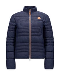 Moncler Women's Xiaoqing Women's Snake Quilted Denim Cropped Down Jacket Dark Blue