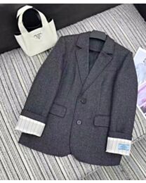 Prada Women's Wool Herringbone Lapel Blazer Gray