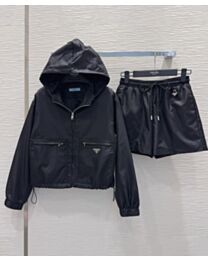 Prada Women's Re-Nylon Hooded Jacket and Shorts Set Black
